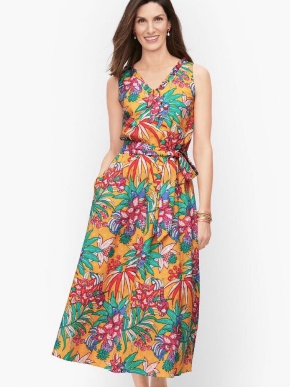 Talbots Yellow Floral Ruffled Sundress